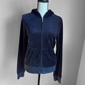 Juicy Couture Navy Blue Velour Zip Up Hoodie Size Large